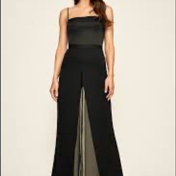 Tadashi Shoji Black Seaton Chiffon Panel Pant - Picture 1 of 9